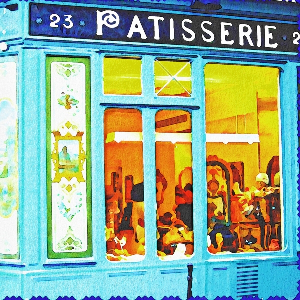 Illustration représentant la devanture d'une pâtisserie